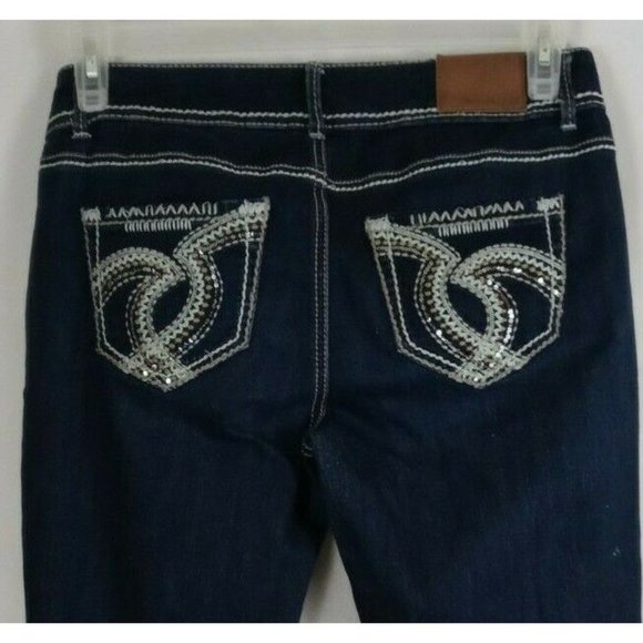 Maurices Women's Distressed Ripped Sequined Thick Stitched Bootcut Jeans Sz 7/8 - Picture 1 of 9
